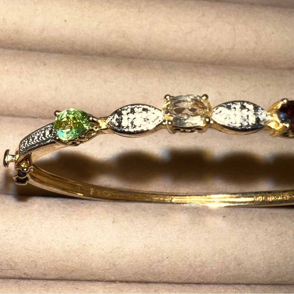 Gold Tone Multi Gem Amethyst Garnet Citrine Peridot Aquamarine Bangle Bracelet - Picture 5 of 14